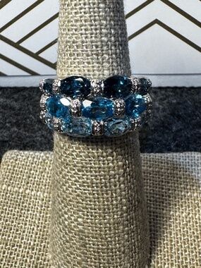 Sterling Silver 3 Shades of Blue Topaz Ring